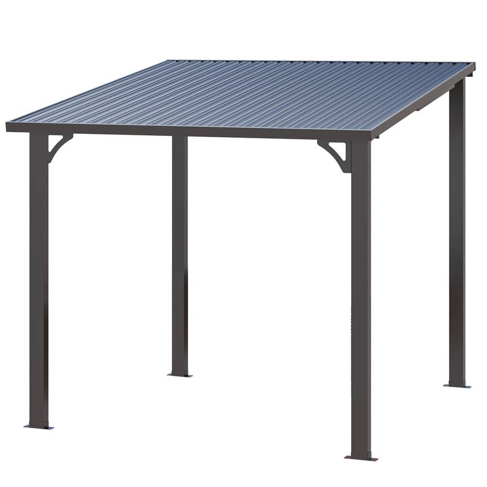 8 ft. x 8 ft. Outdoor Pergola Hardtop Gazebo, Wall-Mounted Heavy Duty Lean to Metal Patio Cover