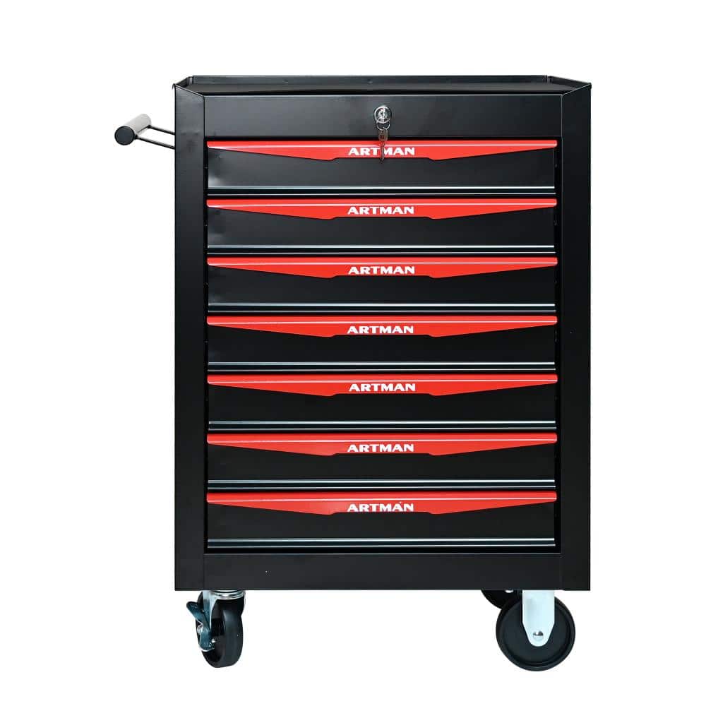 Rolling Metal Tool Chest with 7 Drawers, Steel Storage Box, Black