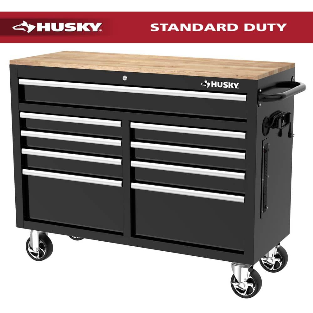 46 in W x 18 in D 9-Drawer Mobile Workbench Cabinet, Gloss Black