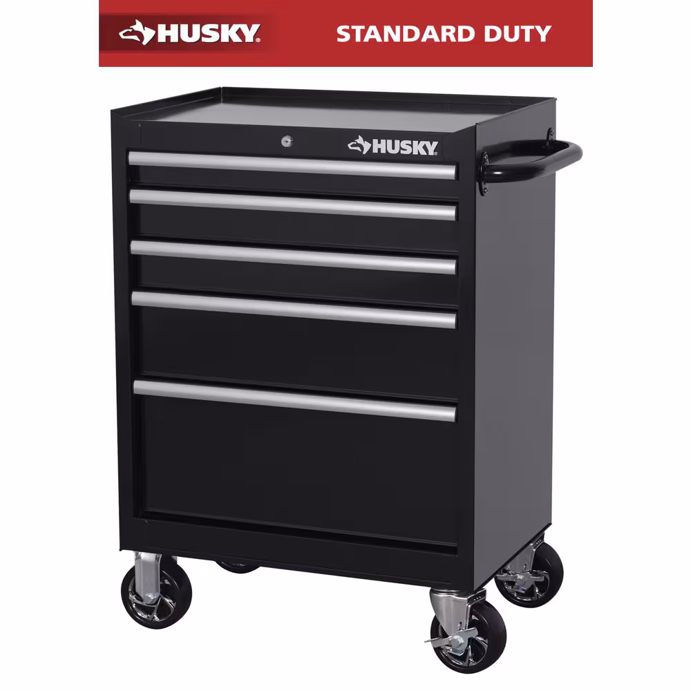 27 in W x 18 in D 5-Drawer Gloss Black Rolling Tool Cabinet