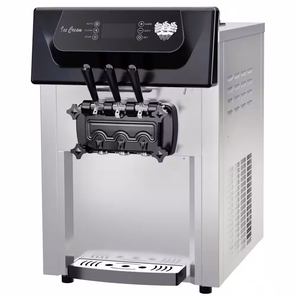 2200-Watt 12.68 Qt Soft Serve Commercial Ice Cream Maker, Stainless 3-Flavors with Precooling Function