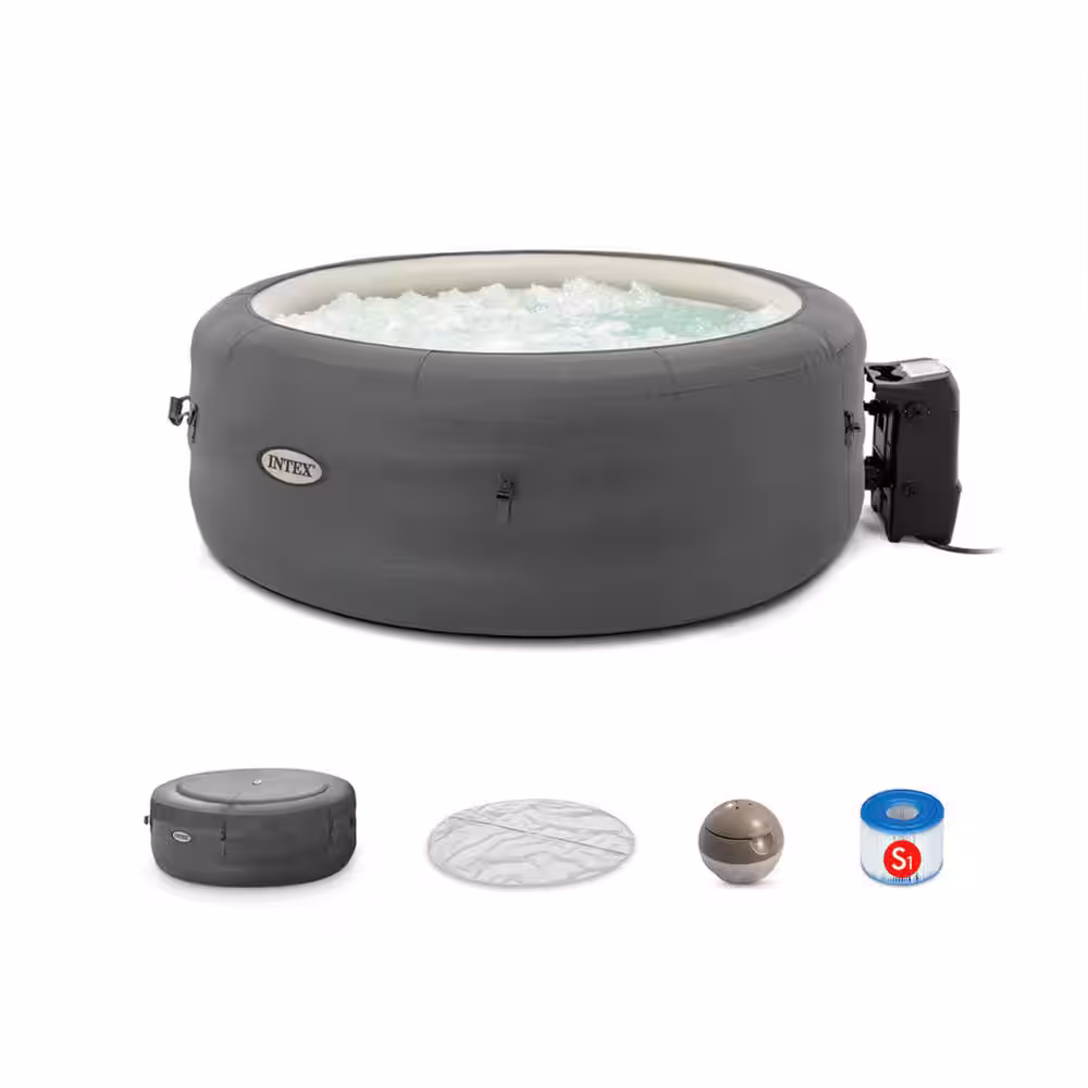 SimpleSpa Bubble Massage 4-Person 100 Jet 120 V Inflatable Hot Tub with Insulated Cover