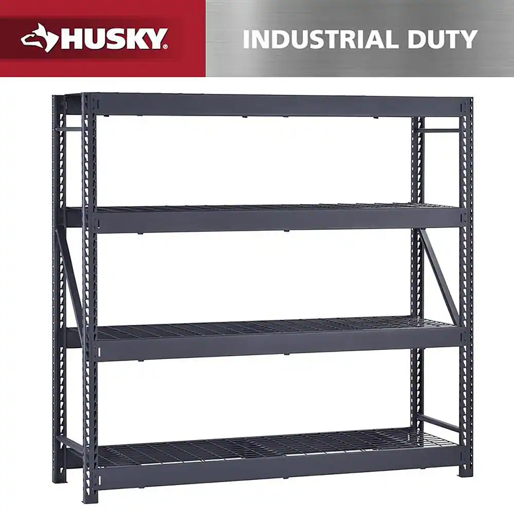 Industrial-Duty 4-Shelf Metal Freestanding Garage Storage Unit, Black (77 in W x 72 in H x 24 in D)