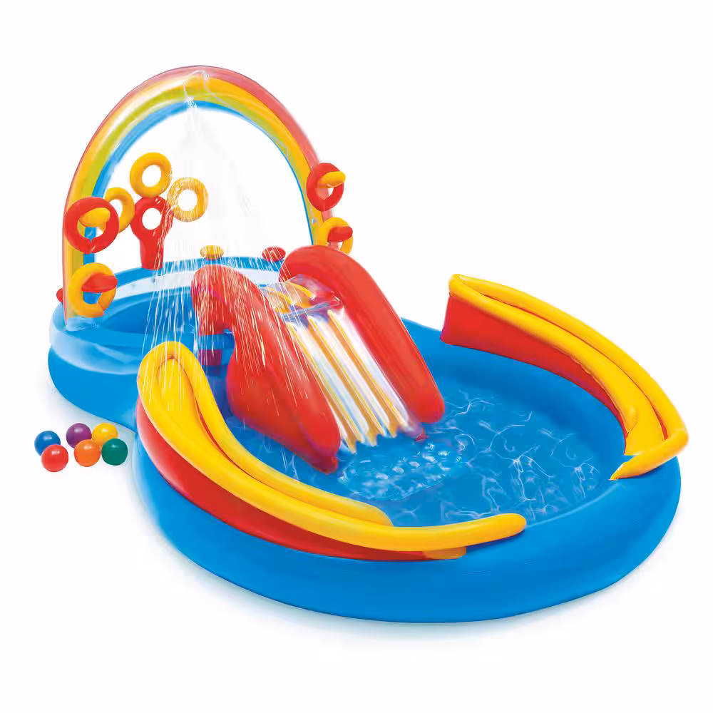 9.75 ft x 6.3 ft Rainbow Ring Inflatable Oval Pool & Water Slide