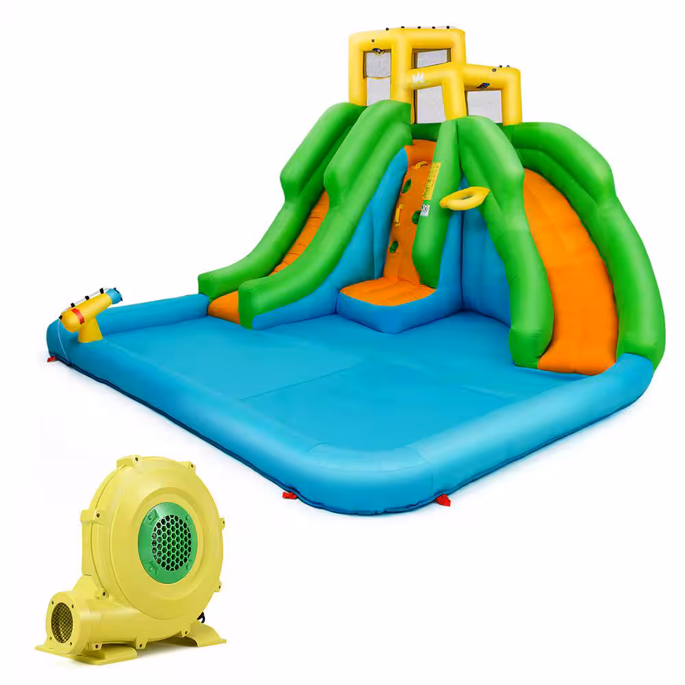 Inflatable Water Park Bounce House, 2 Slides with Climbing Wall & 480-Watt Blower