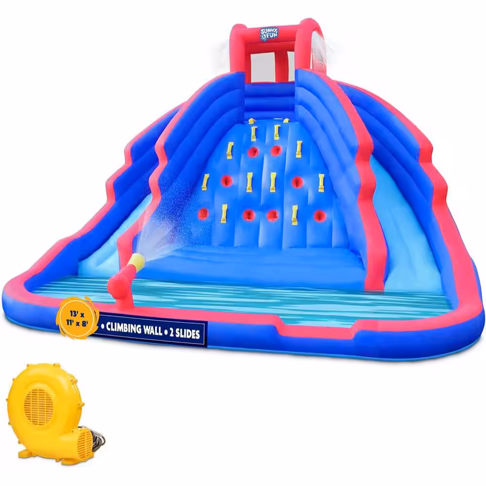 Ultra Climber Multi-Colored Inflatable Water Slide Park & Climbing Wall with Air Pump