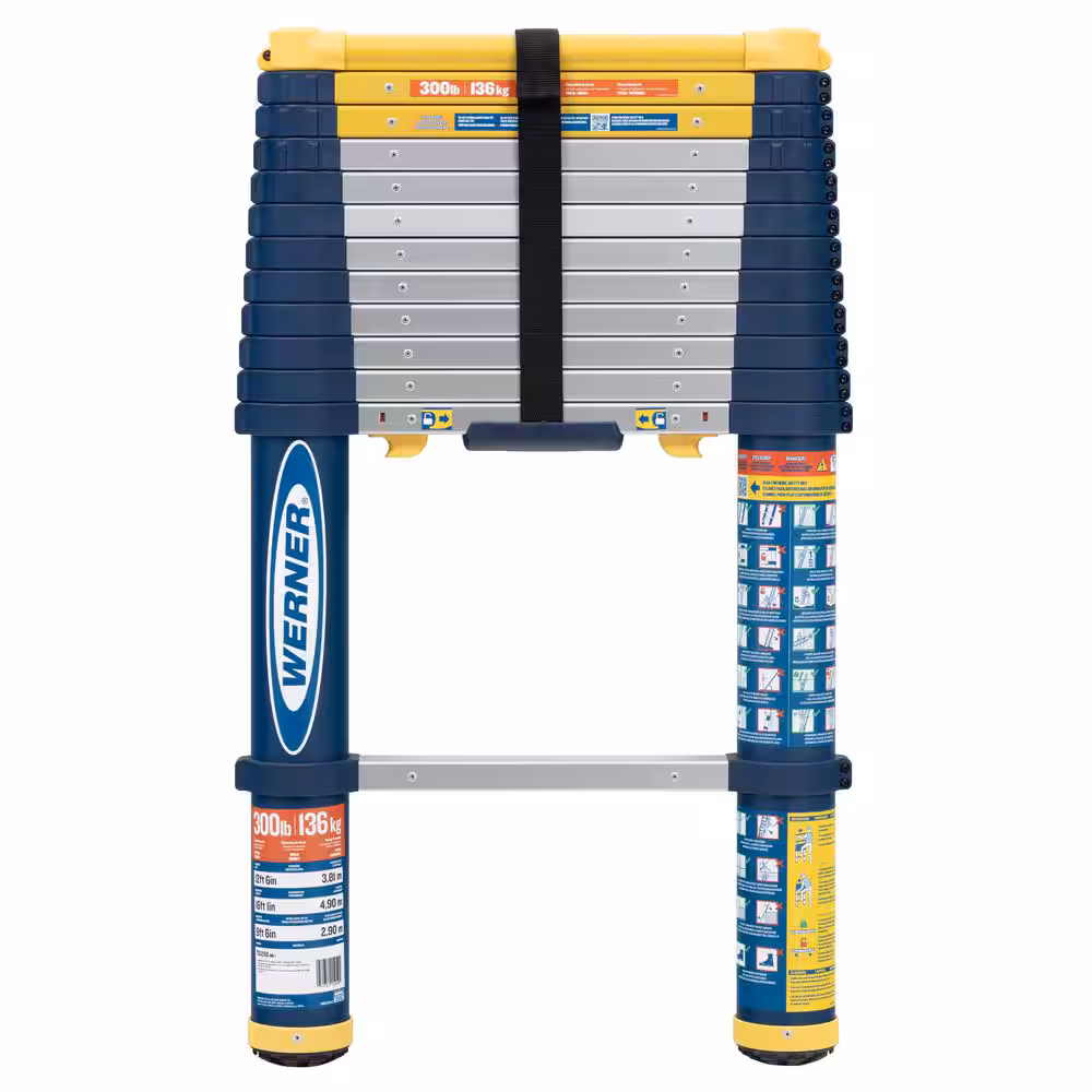 12.5 ft Aluminum Telescoping Extension Ladder, 300 lb Load Capacity Type IA Duty Rating