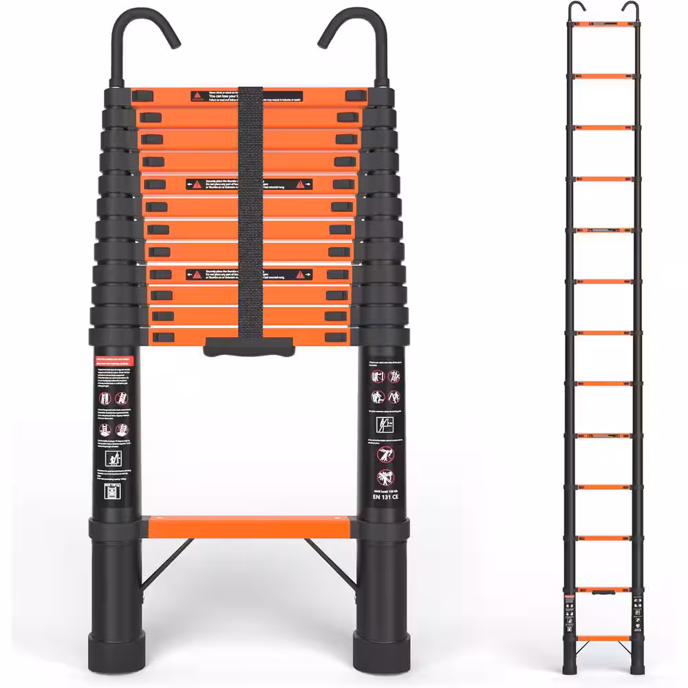 12.5 ft Aluminum Telescoping Ladder with Hooks, 330 lb Capacity