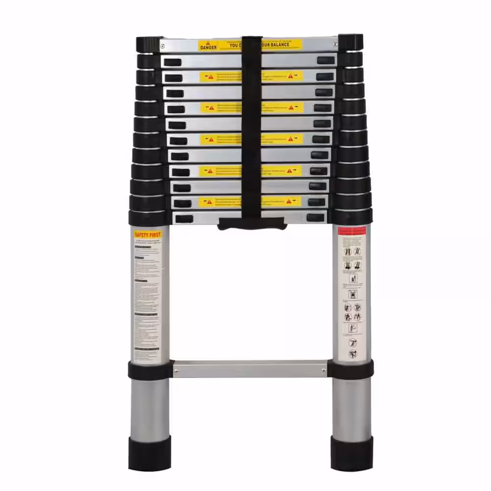 13-Step 12.5 ft Foldable Aluminum Telescoping Extension Ladder, 330 lb Capacity
