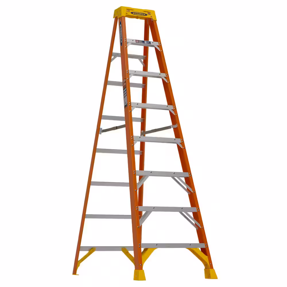 8 ft Fiberglass Step Ladder, 12 ft Reach Height, 300 lb Load Capacity Type IA Duty Rating