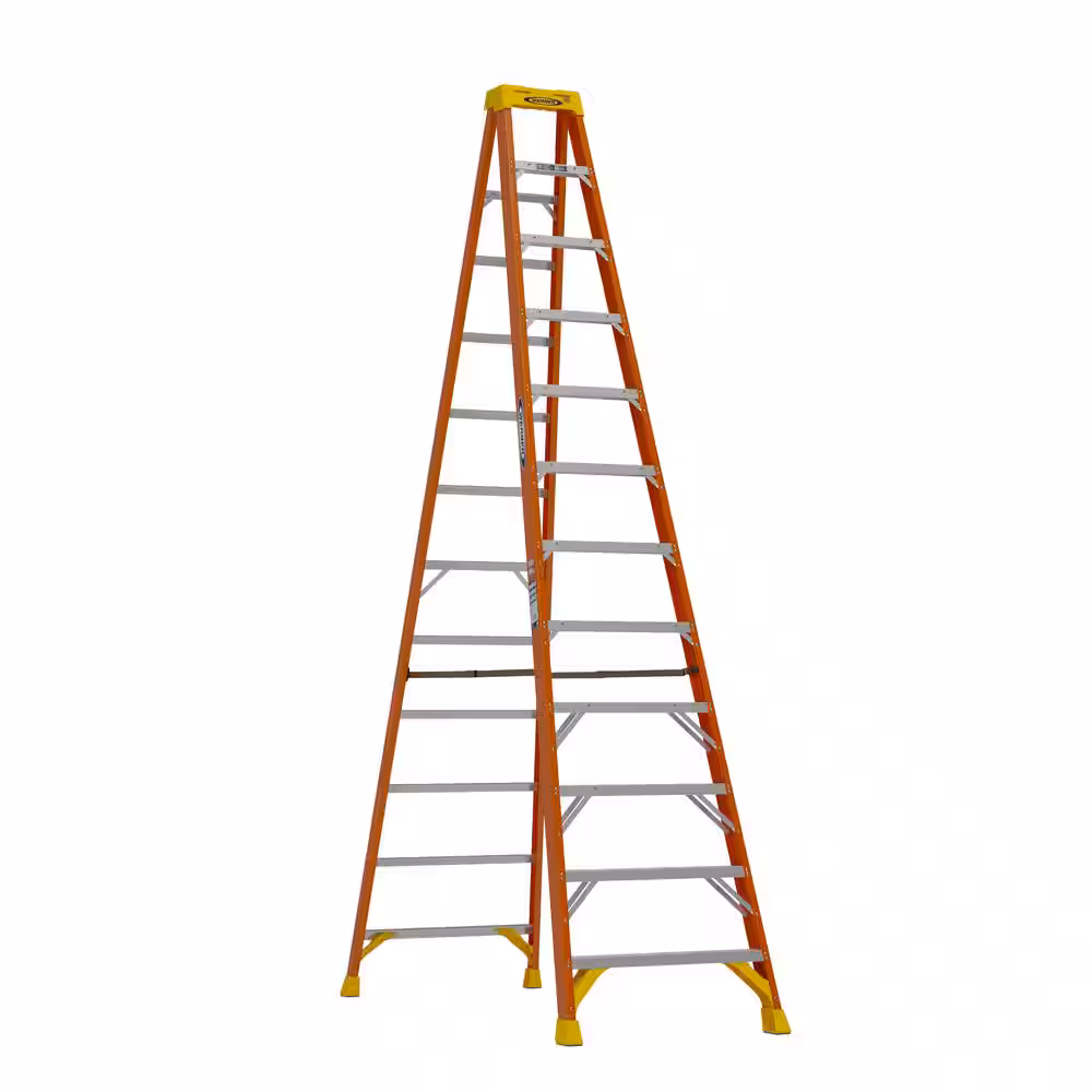 12 ft Fiberglass Step Ladder, 16 ft Reach Height, 300 lb Load Capacity Type IA Duty Rating