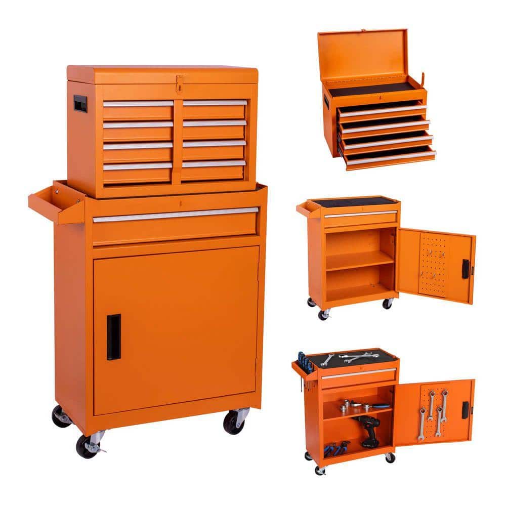 11 in. 5-Drawer Rolling Storage Tool Cart with Detachable Top Tool Box, Liner, Wheels, Adjustable Shelf, Lock